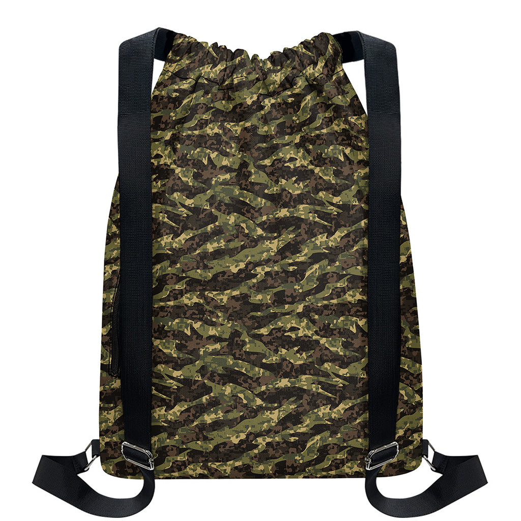 Tiger Stripe Camouflage Pattern Print Drawstring Backpack