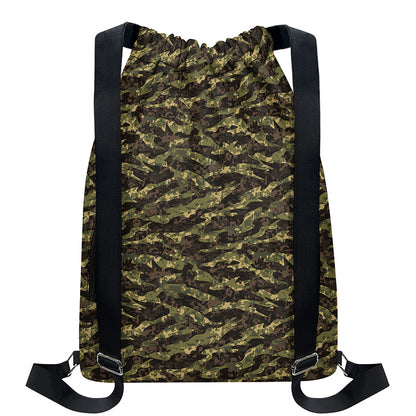 Tiger Stripe Camouflage Pattern Print Drawstring Backpack