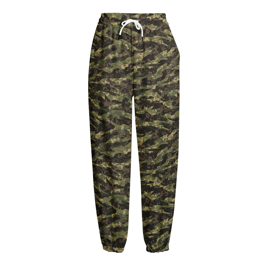 Tiger Stripe Camouflage Pattern Print Fleece Lined Knit Pants