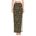 Tiger Stripe Camouflage Pattern Print High Slit Maxi Skirt