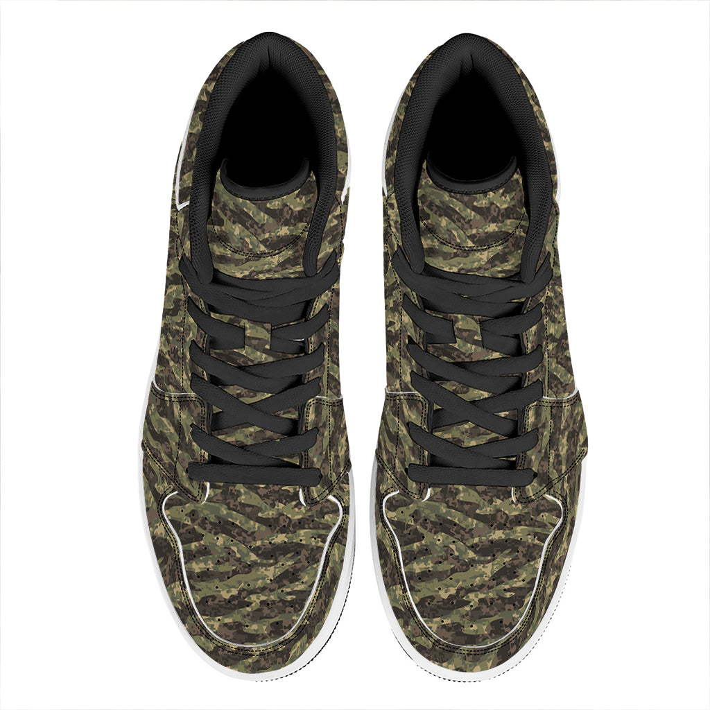 Tiger Stripe Camouflage Pattern Print High Top Leather Sneakers