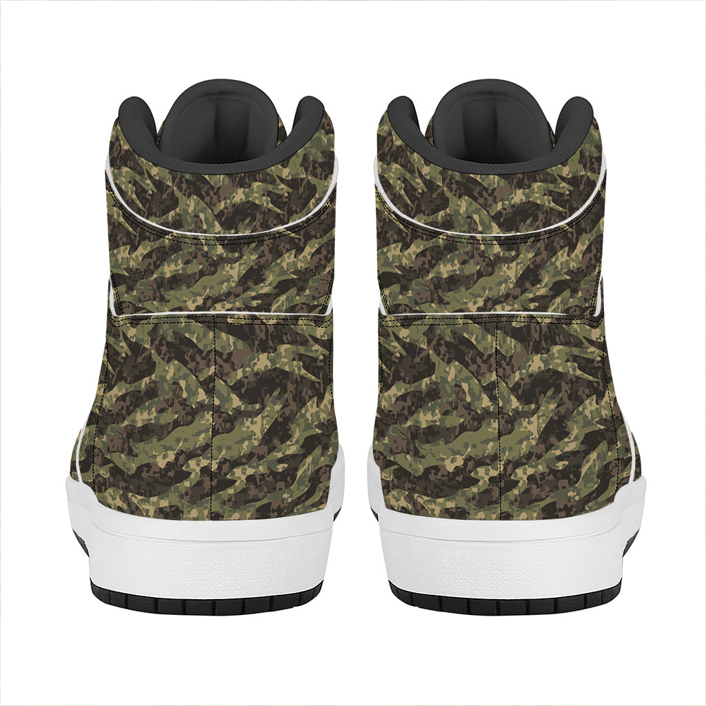 Tiger Stripe Camouflage Pattern Print High Top Leather Sneakers