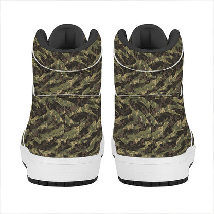 Tiger Stripe Camouflage Pattern Print High Top Leather Sneakers