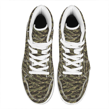 Tiger Stripe Camouflage Pattern Print High Top Leather Sneakers