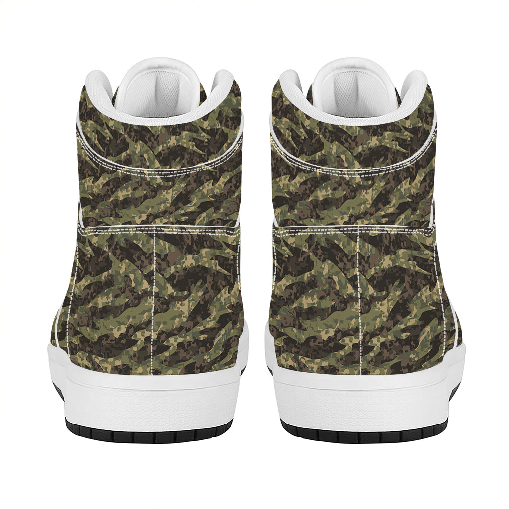 Tiger Stripe Camouflage Pattern Print High Top Leather Sneakers