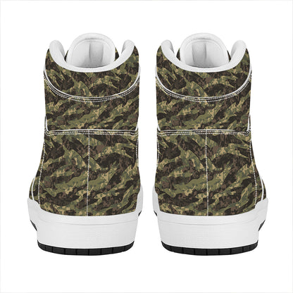 Tiger Stripe Camouflage Pattern Print High Top Leather Sneakers