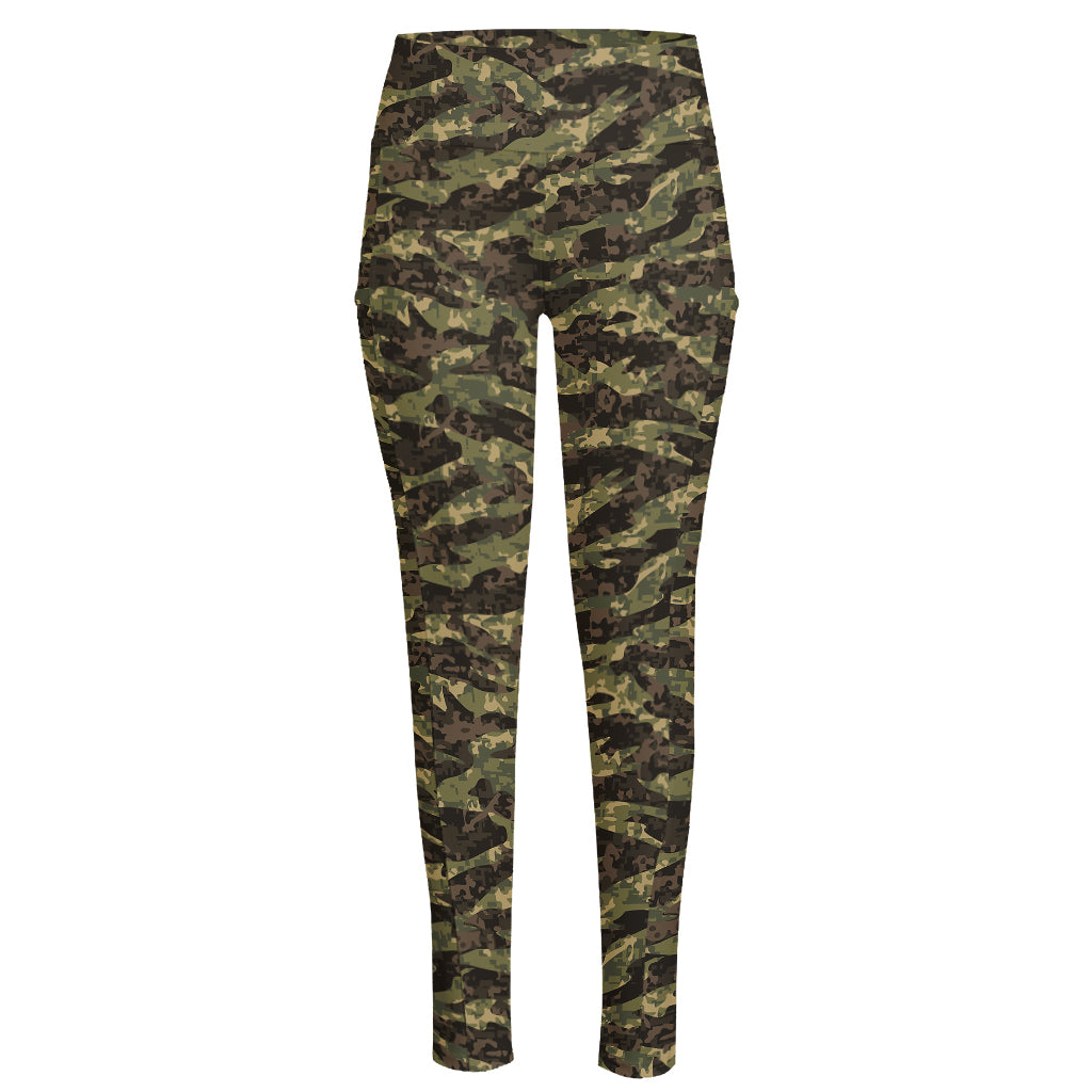 Tiger Stripe Camouflage Pattern Print High-Waisted Pocket Leggings