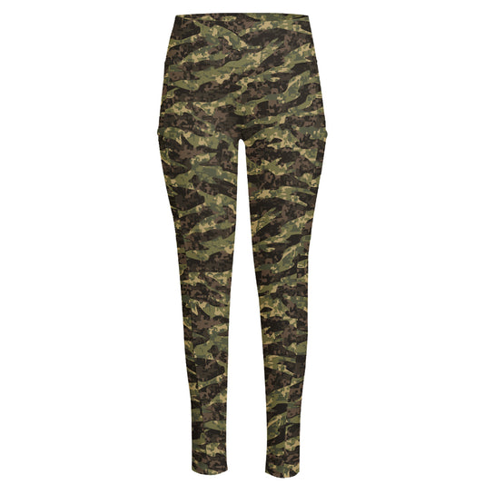 Tiger Stripe Camouflage Pattern Print High-Waisted Pocket Leggings