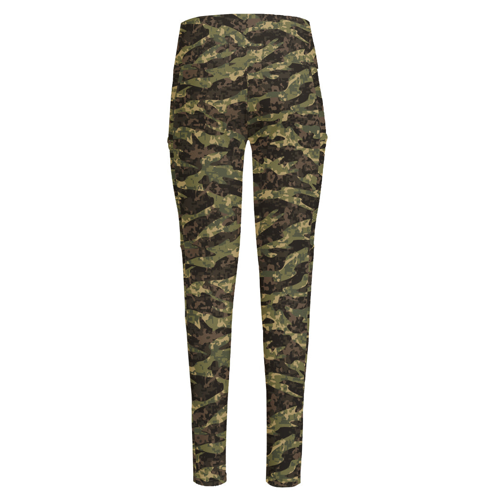 Tiger Stripe Camouflage Pattern Print High-Waisted Pocket Leggings