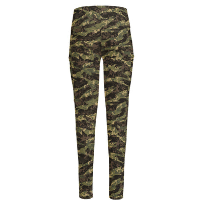 Tiger Stripe Camouflage Pattern Print High-Waisted Pocket Leggings