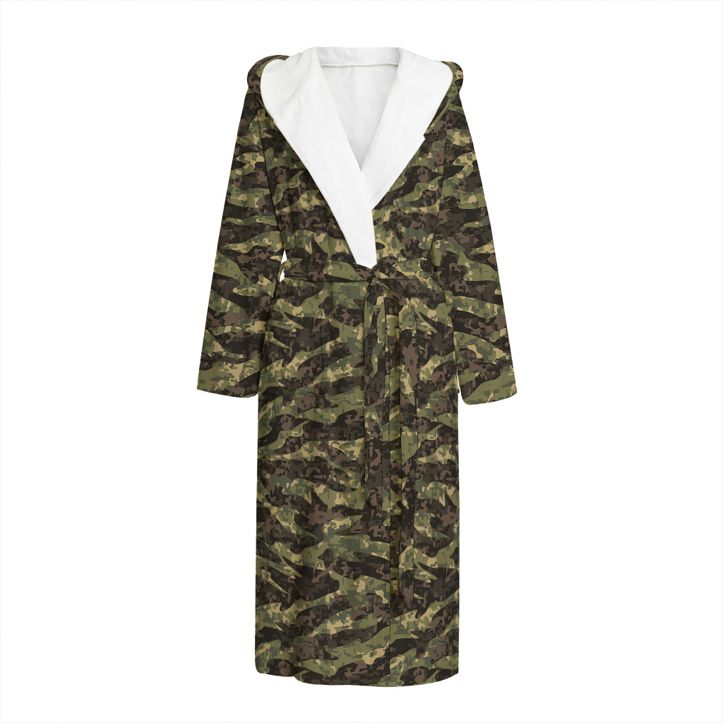 Tiger Stripe Camouflage Pattern Print Hooded Bathrobe