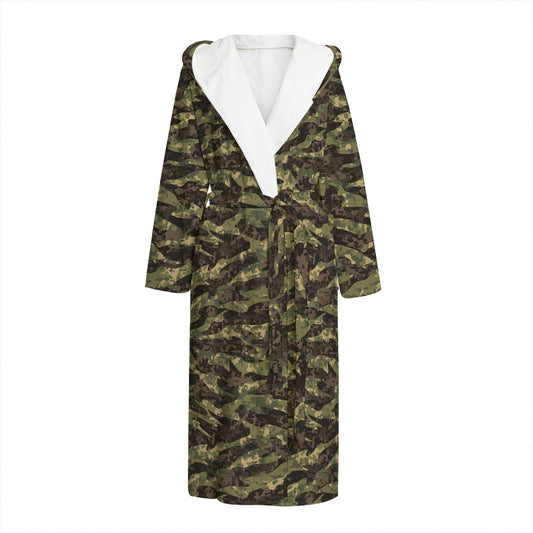 Tiger Stripe Camouflage Pattern Print Hooded Bathrobe