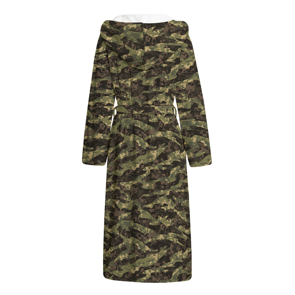 Tiger Stripe Camouflage Pattern Print Hooded Bathrobe