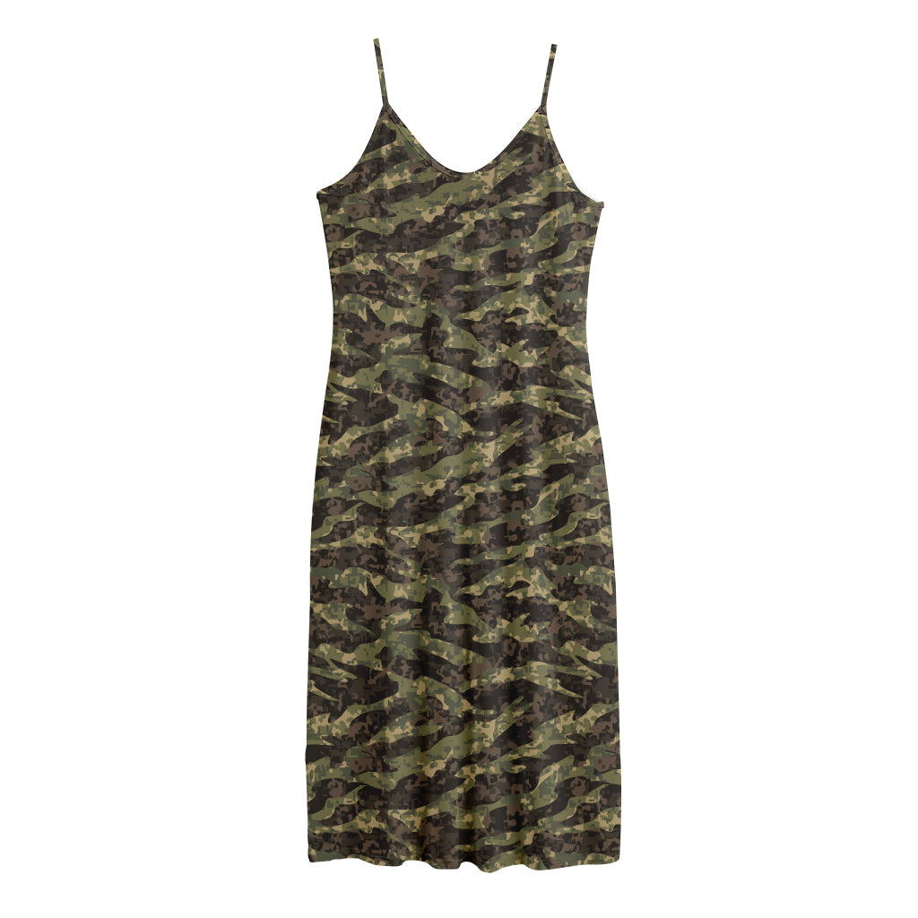 Tiger Stripe Camouflage Pattern Print Jersey Midi Cami Dress