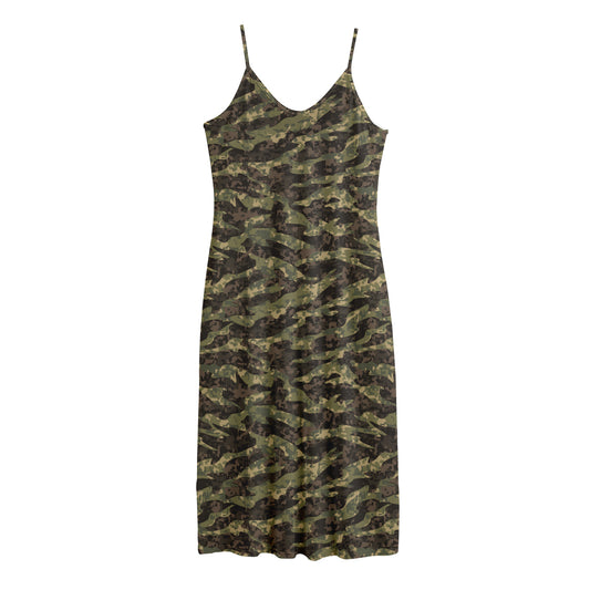 Tiger Stripe Camouflage Pattern Print Jersey Midi Cami Dress