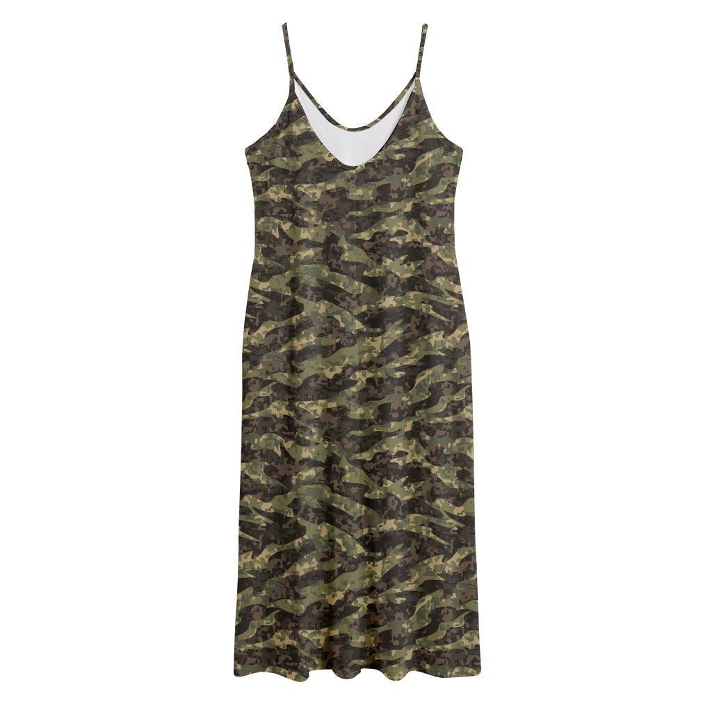 Tiger Stripe Camouflage Pattern Print Jersey Midi Cami Dress
