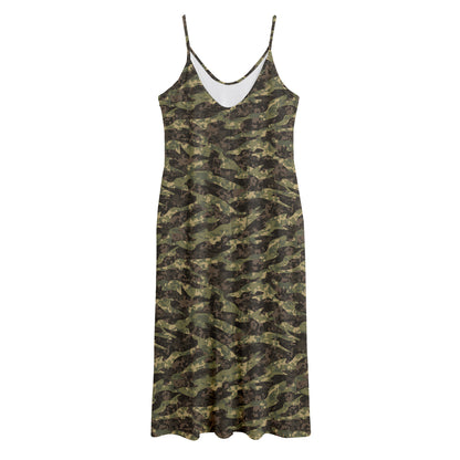 Tiger Stripe Camouflage Pattern Print Jersey Midi Cami Dress