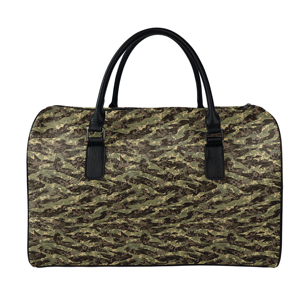 Tiger Stripe Camouflage Pattern Print Leather Duffle Bag
