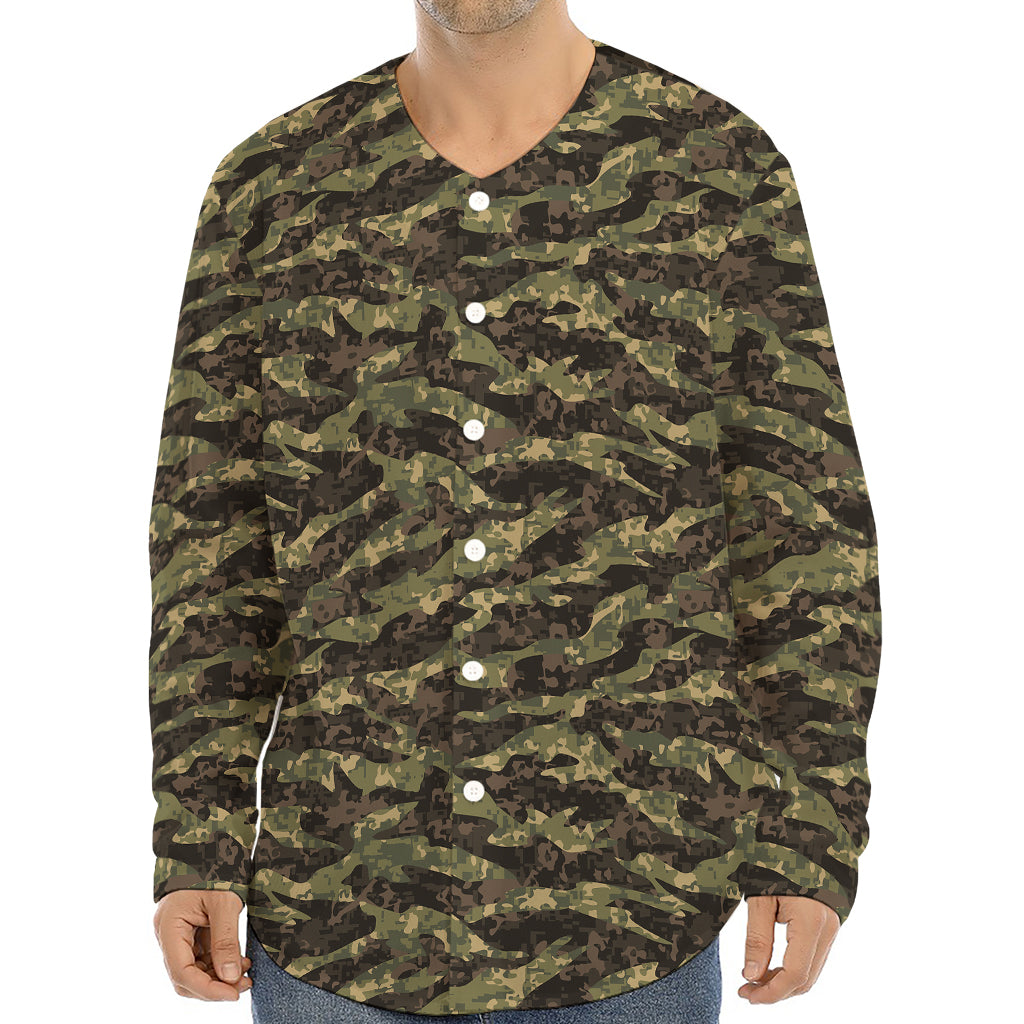 Tiger Stripe Camouflage Pattern Print Long Sleeve Baseball Jersey