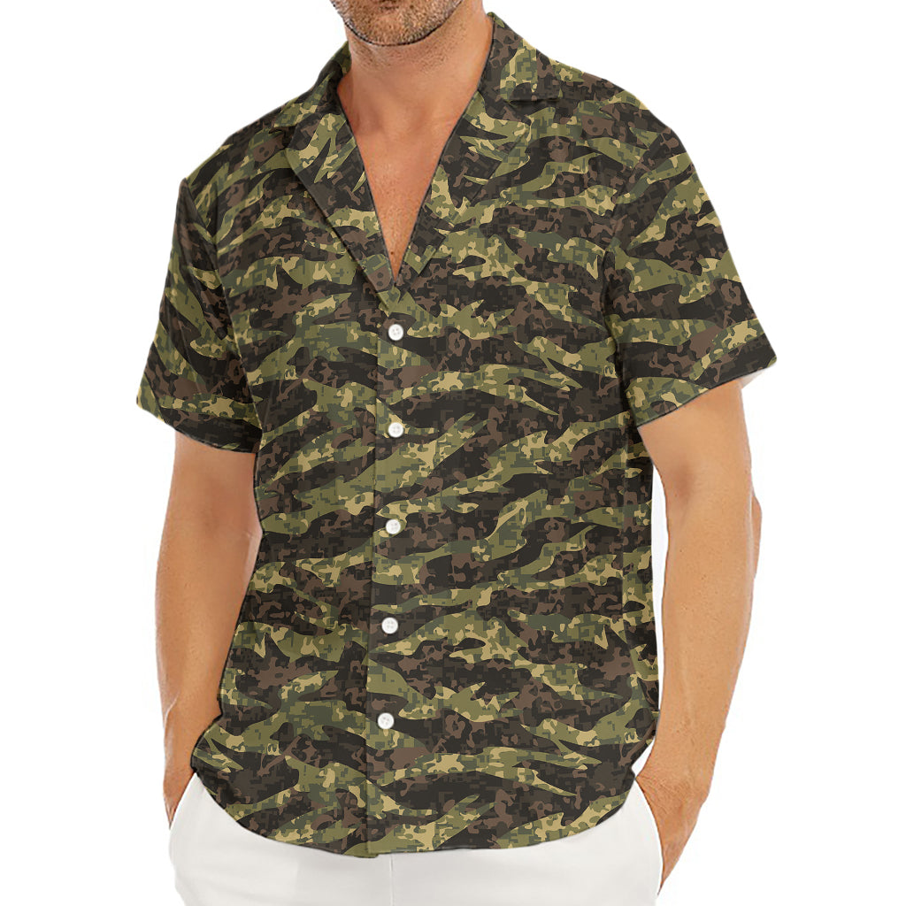 Tiger Stripe Camouflage Pattern Print Men's Deep V-Neck Shirt