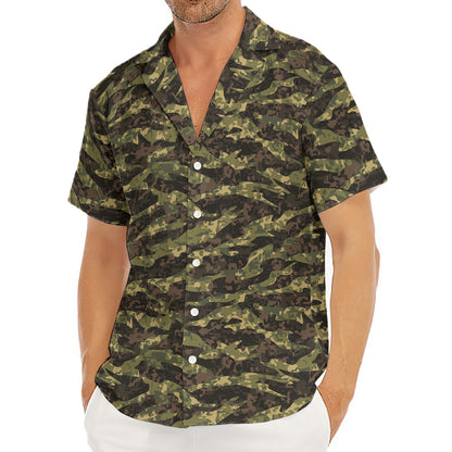 Tiger Stripe Camouflage Pattern Print Men's Deep V-Neck Shirt