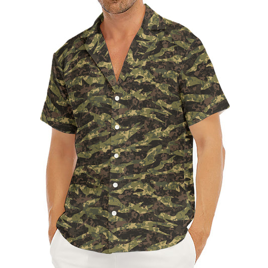 Tiger Stripe Camouflage Pattern Print Men's Deep V-Neck Shirt