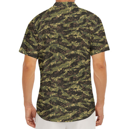 Tiger Stripe Camouflage Pattern Print Men's Deep V-Neck Shirt