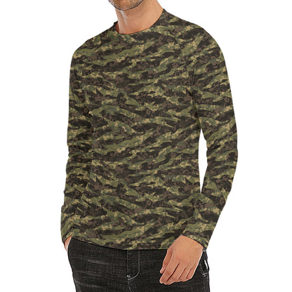 Tiger Stripe Camouflage Pattern Print Men's Long Sleeve Rash Guard