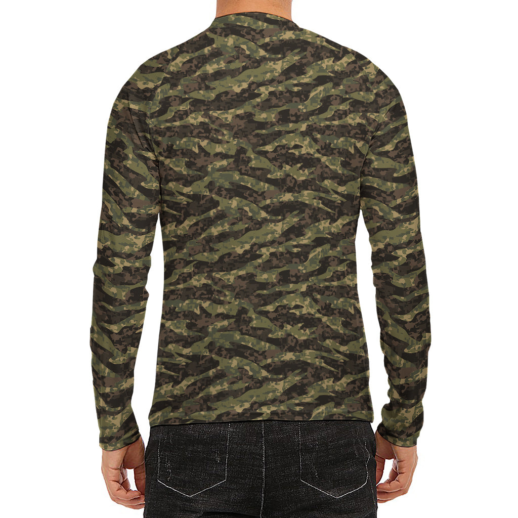 Tiger Stripe Camouflage Pattern Print Men's Long Sleeve Rash Guard