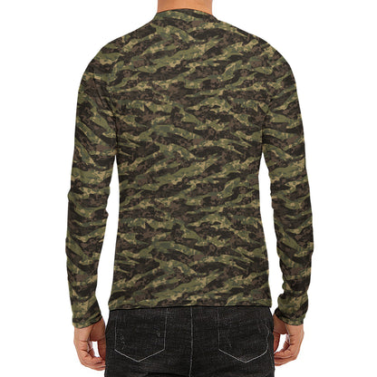 Tiger Stripe Camouflage Pattern Print Men's Long Sleeve Rash Guard