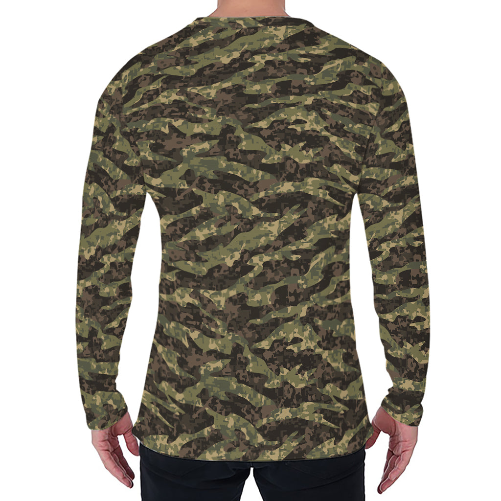 Tiger Stripe Camouflage Pattern Print Men's Long Sleeve T-Shirt