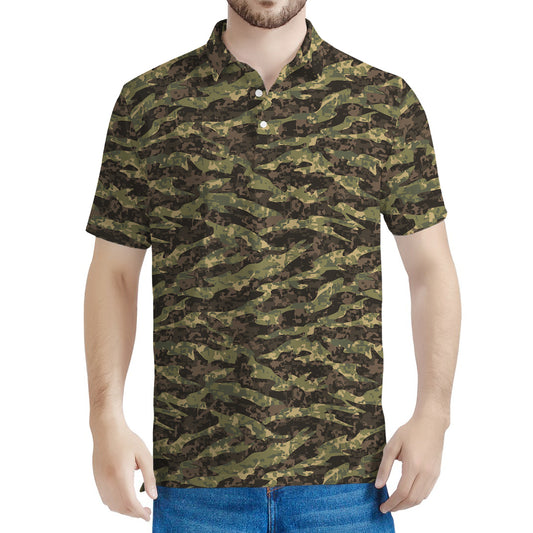 Tiger Stripe Camouflage Pattern Print Men's Polo Shirt
