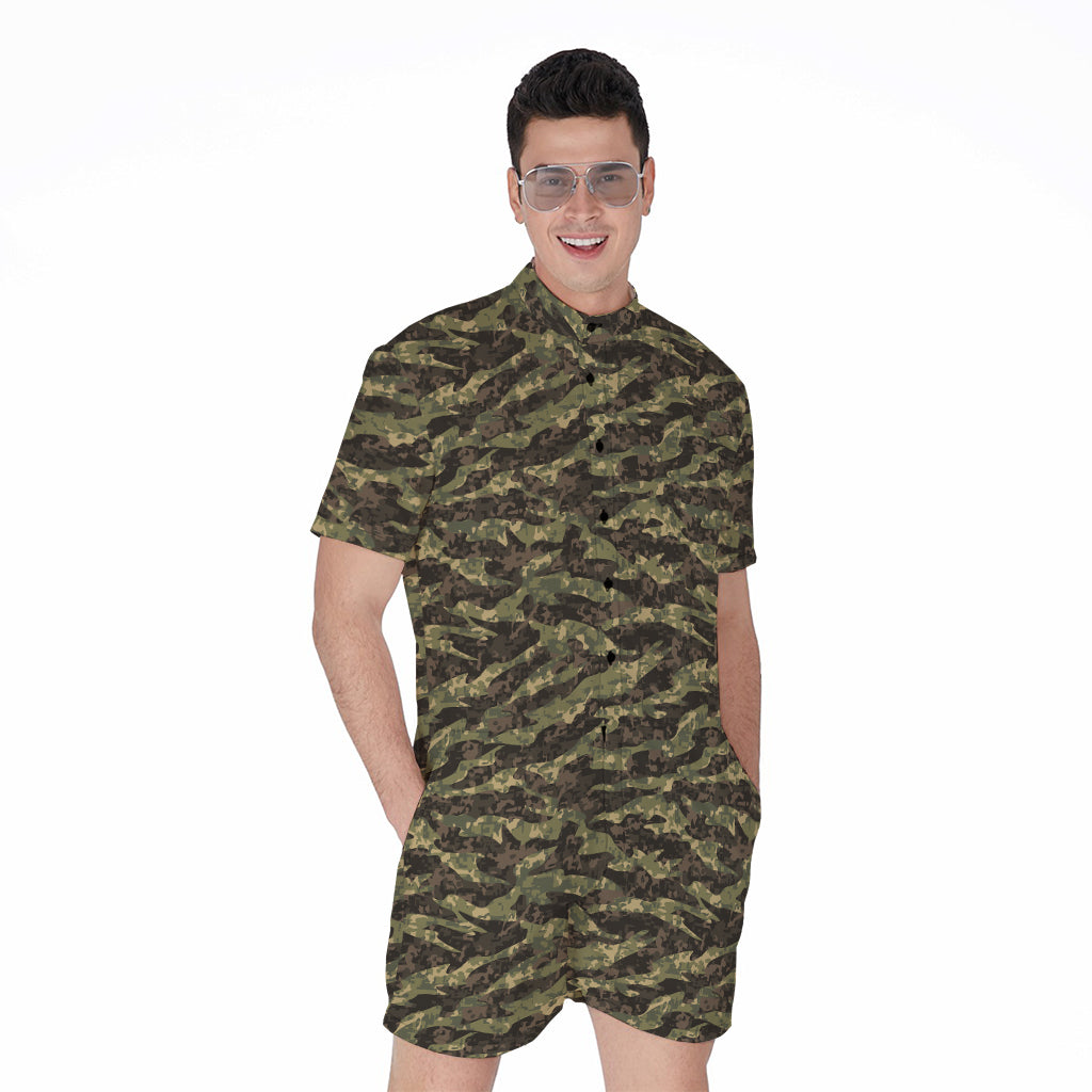 Tiger Stripe Camouflage Pattern Print Men's Rompers