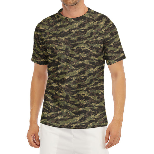 Tiger Stripe Camouflage Pattern Print Men's Short Sleeve Rash Guard
