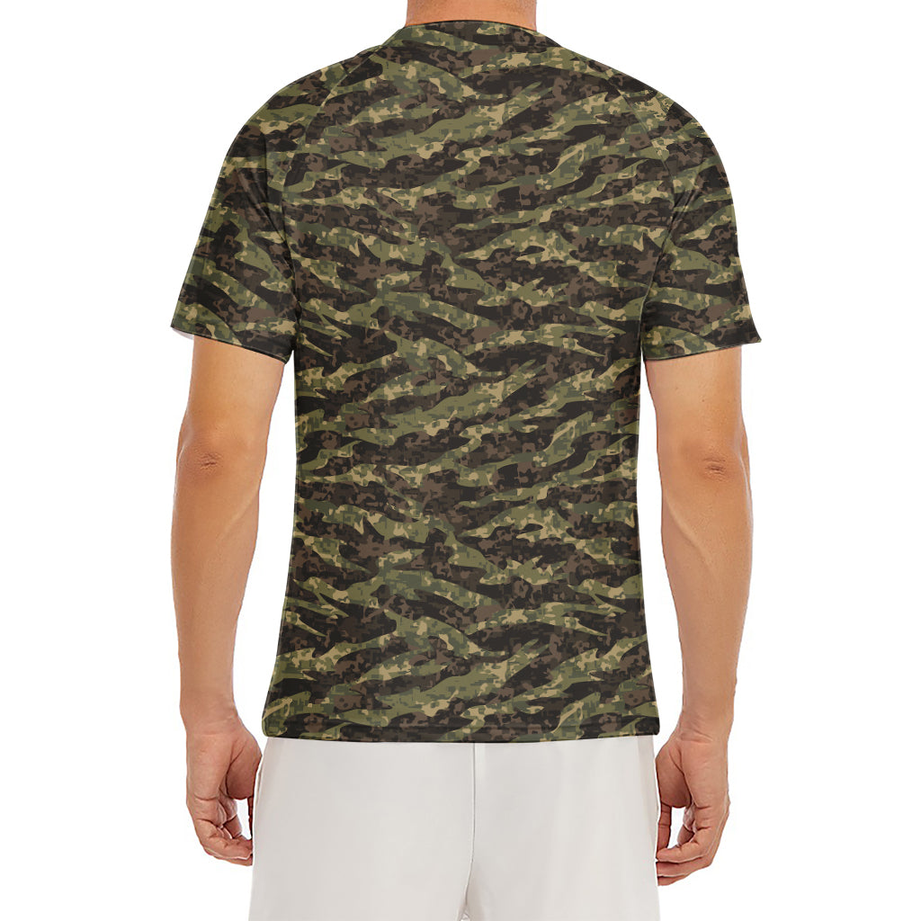 Tiger Stripe Camouflage Pattern Print Men's Short Sleeve Rash Guard