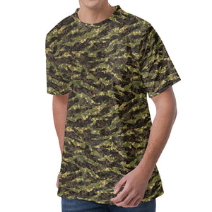 Tiger Stripe Camouflage Pattern Print Men's Velvet T-Shirt