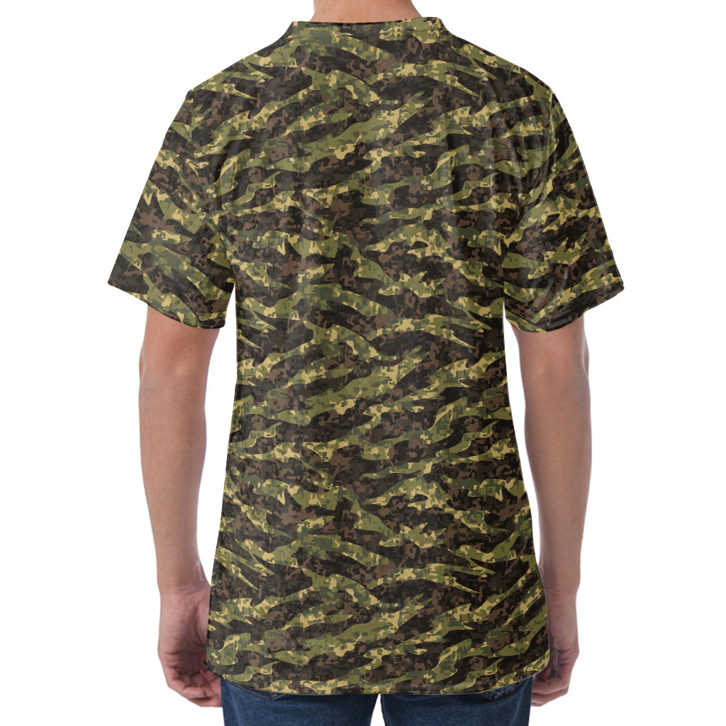 Tiger Stripe Camouflage Pattern Print Men's Velvet T-Shirt