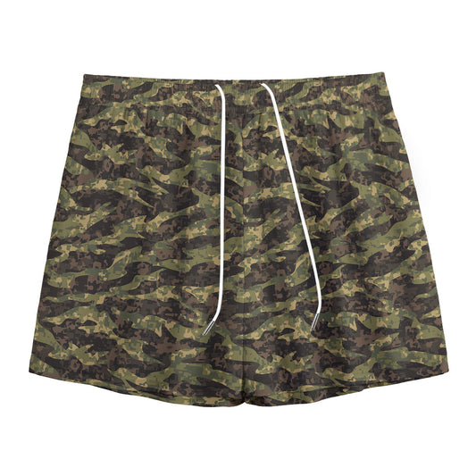 Tiger Stripe Camouflage Pattern Print Mesh Shorts