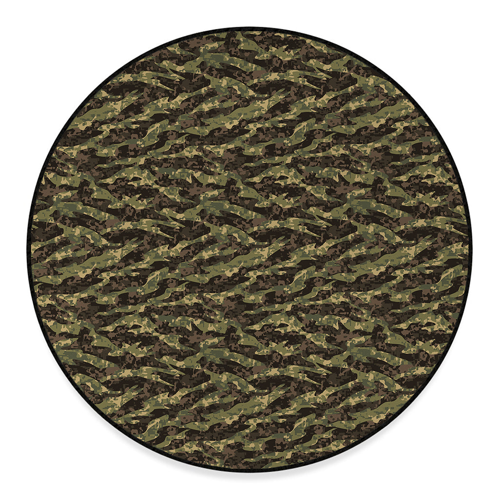Tiger Stripe Camouflage Pattern Print Round Floor Mat