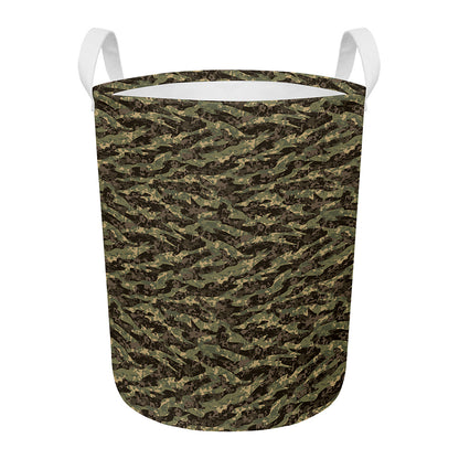 Tiger Stripe Camouflage Pattern Print Round Laundry Basket