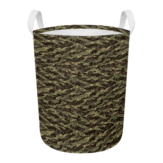 Tiger Stripe Camouflage Pattern Print Round Laundry Basket