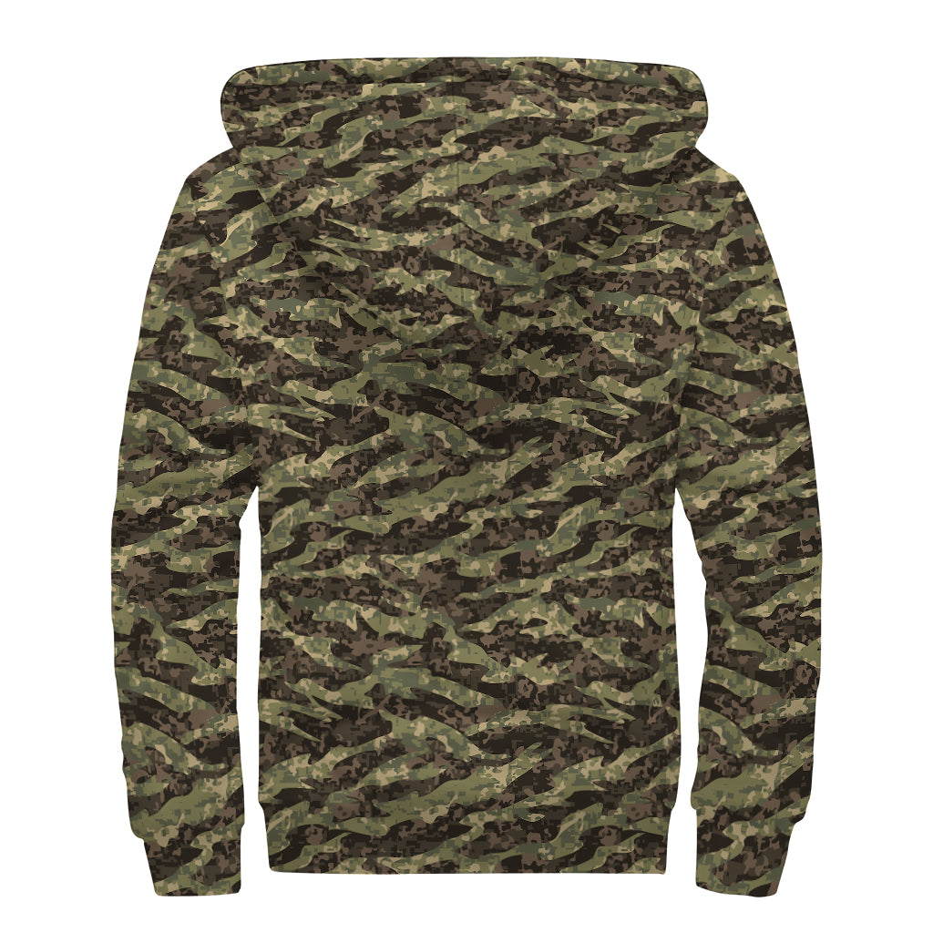 Tiger Stripe Camouflage Pattern Print Sherpa Lined Zip Up Hoodie