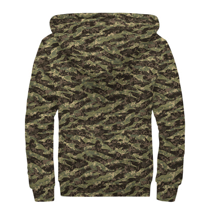 Tiger Stripe Camouflage Pattern Print Sherpa Lined Zip Up Hoodie