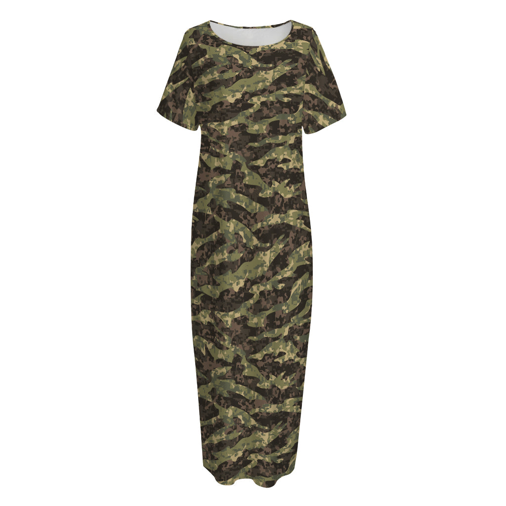 Tiger Stripe Camouflage Pattern Print Short Sleeve Long Nightdress