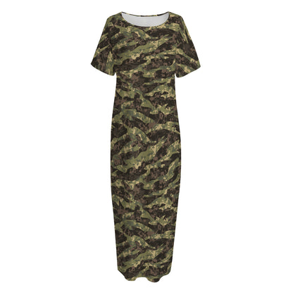 Tiger Stripe Camouflage Pattern Print Short Sleeve Long Nightdress