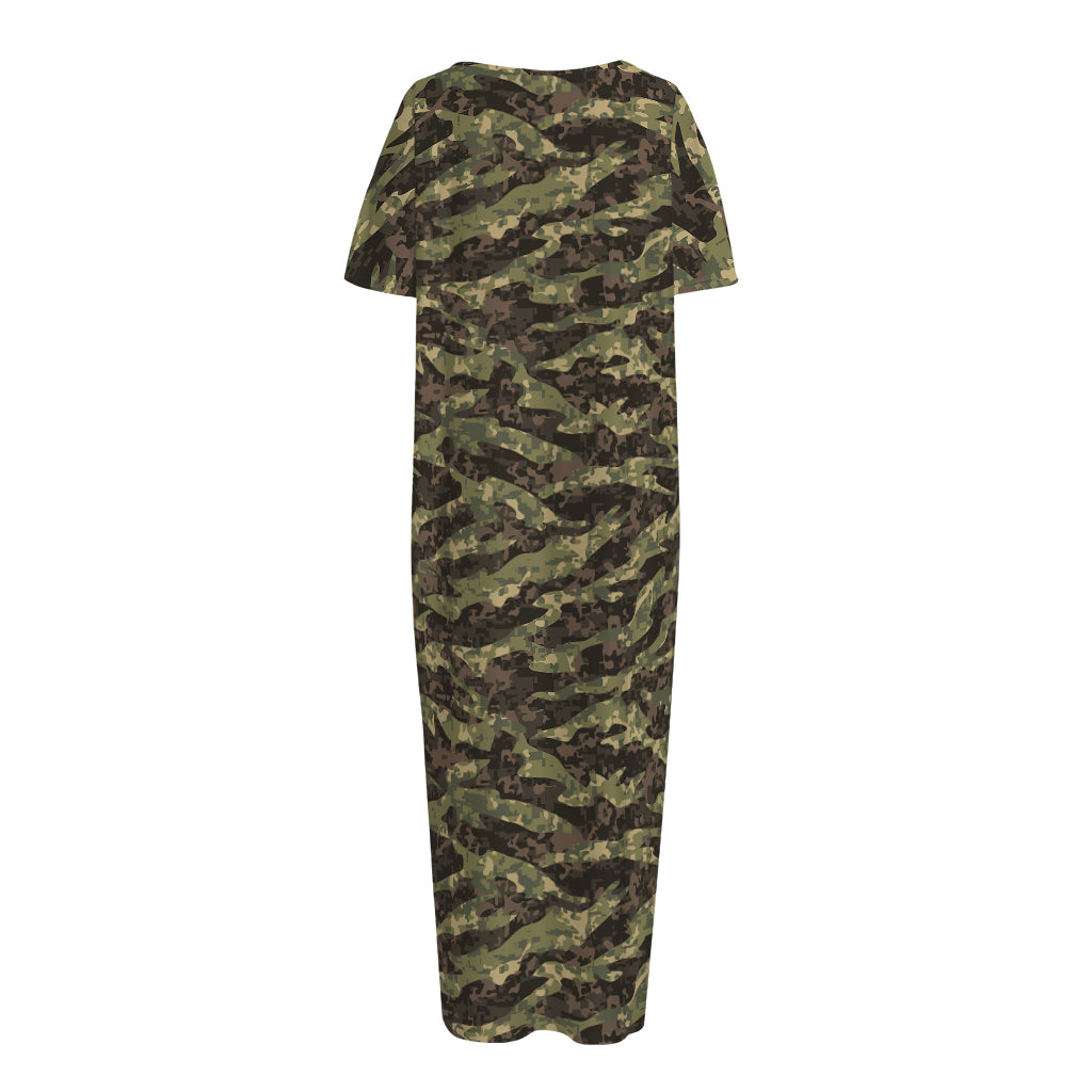 Tiger Stripe Camouflage Pattern Print Short Sleeve Long Nightdress