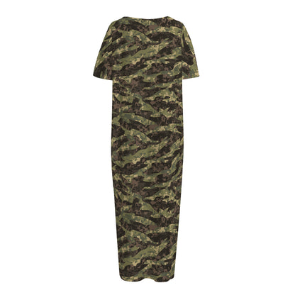 Tiger Stripe Camouflage Pattern Print Short Sleeve Long Nightdress