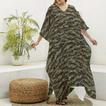 Tiger Stripe Camouflage Pattern Print Silk V-Neck Kaftan Dress