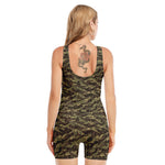 Tiger Stripe Camouflage Pattern Print Sleeveless One Piece Swimsuit