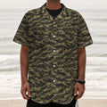 Tiger Stripe Camouflage Pattern Print Textured Short Sleeve Shirt